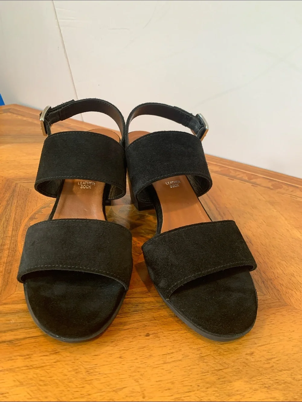 Mariella Italy Women’s Size 9.5 Classic Black Suede Slingback Sandals Block Heel